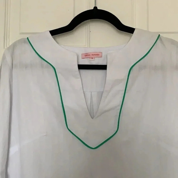 Kayce Hughes Long Sleeve White Green Tunic Top Size 6 - Picture 4 of 4